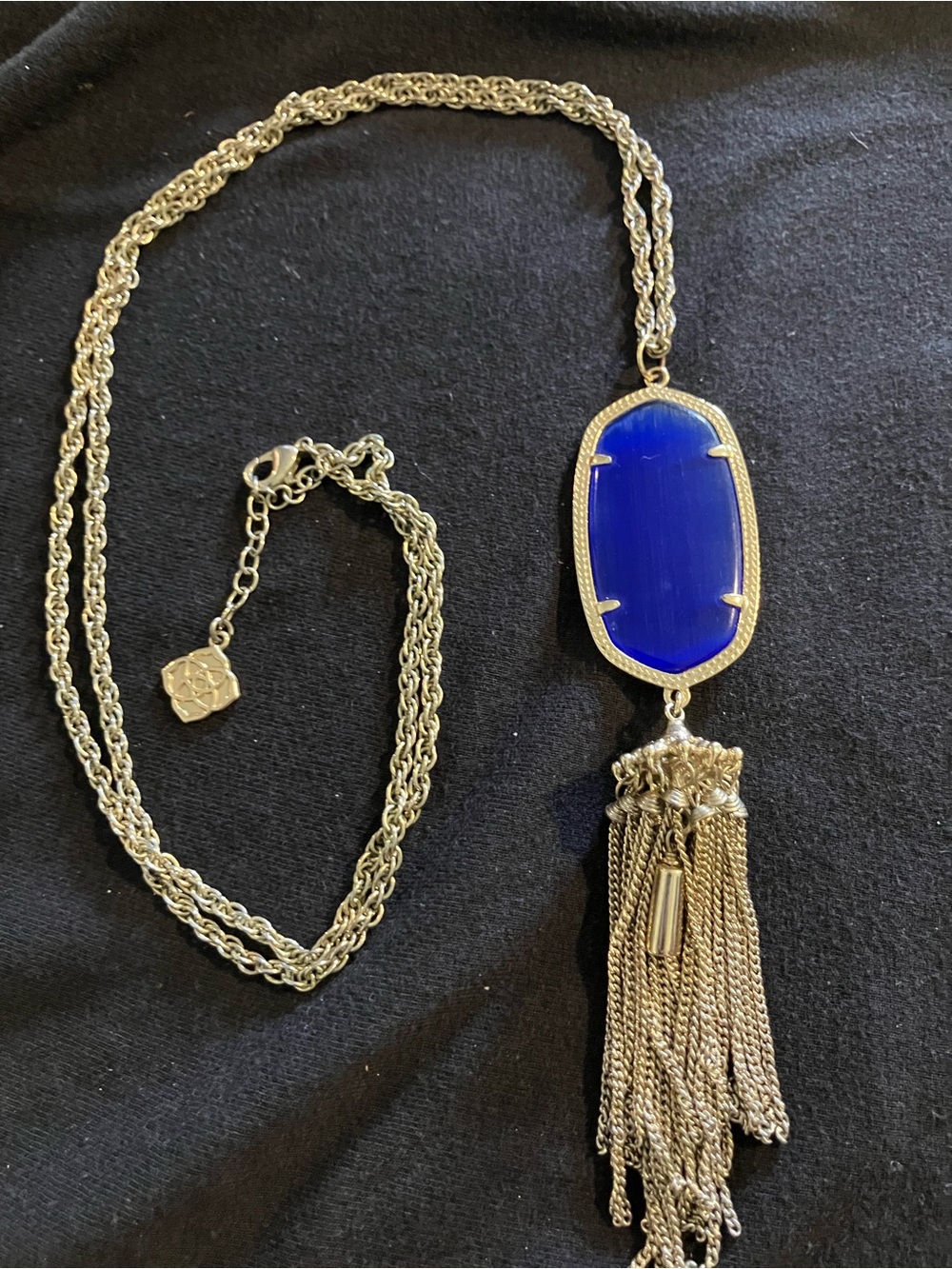 Kendra Scott Rayne Long Pendant Tassel Necklace Cobalt Blue Gold